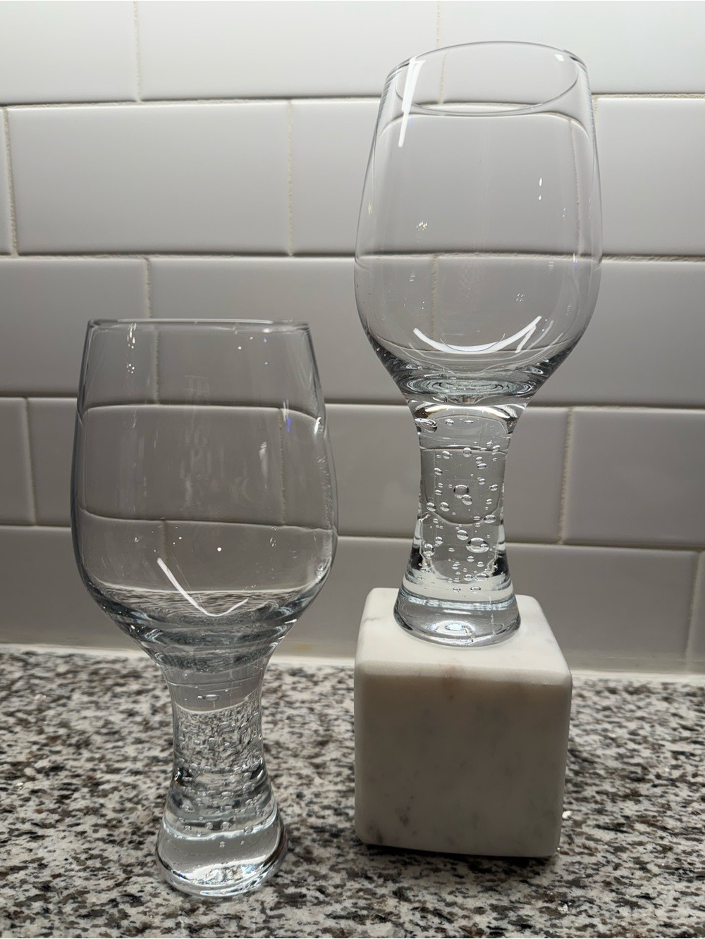 MCM Style Bullicante Bubble Base Wine Glasses - Clear Glass Stemware Set